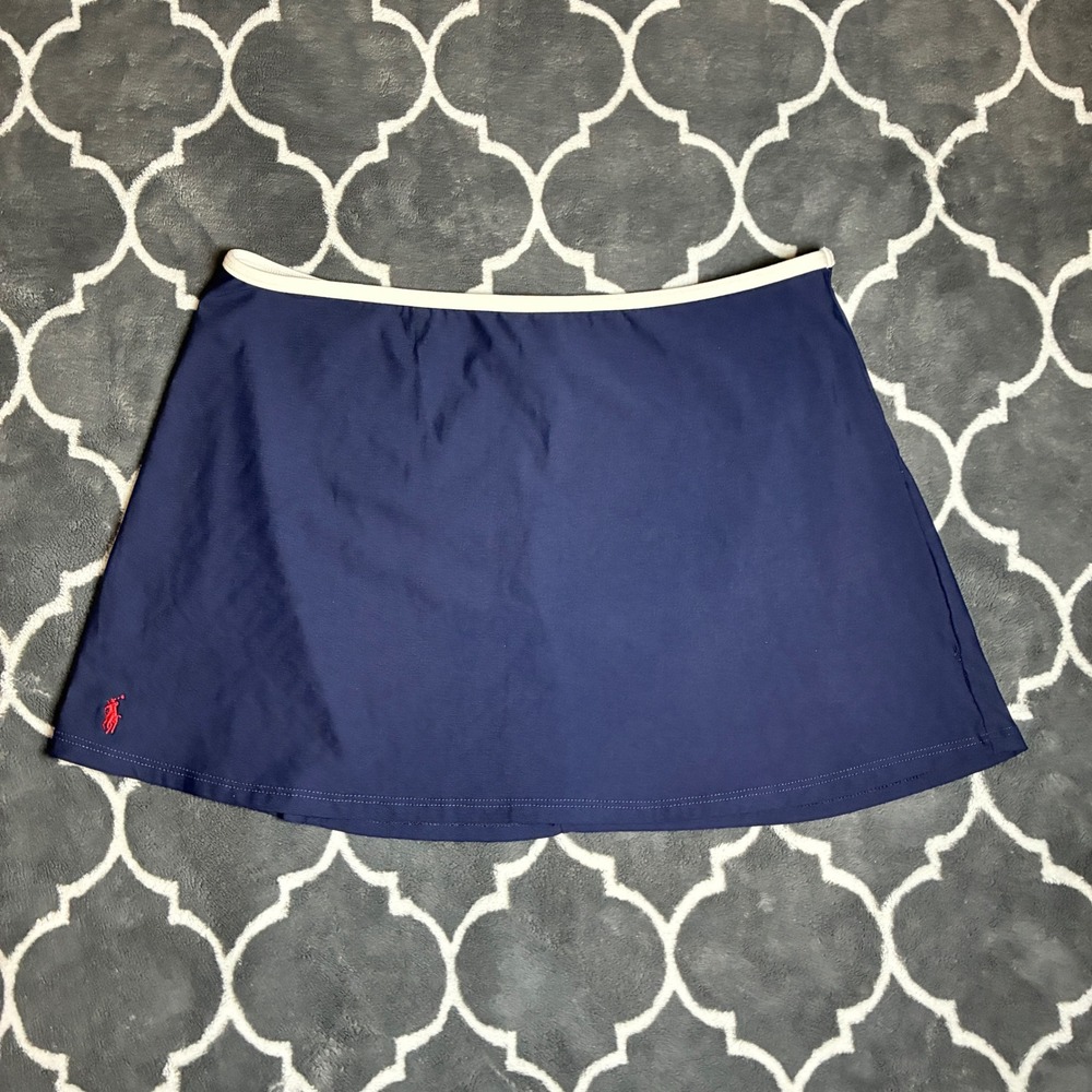 Polo Ralph Lauren Navy Blue Athletic Tennis Golf Skort White Trim Pony Logo L